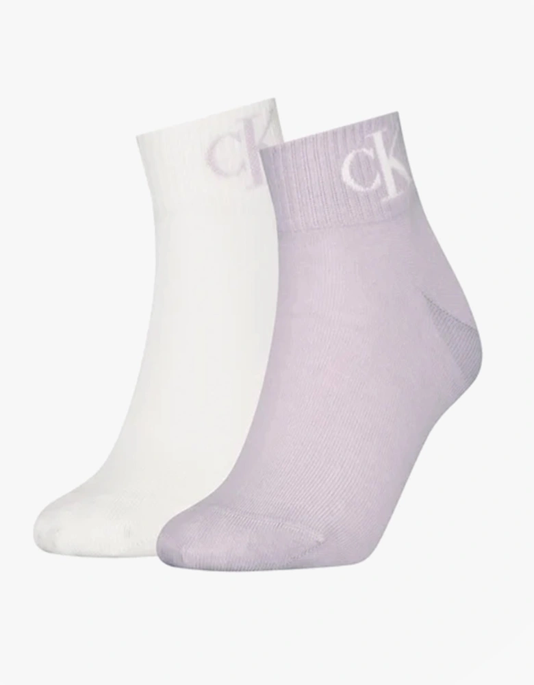 2 Pack Logo Trainer Womens Ankle Socks Lilac