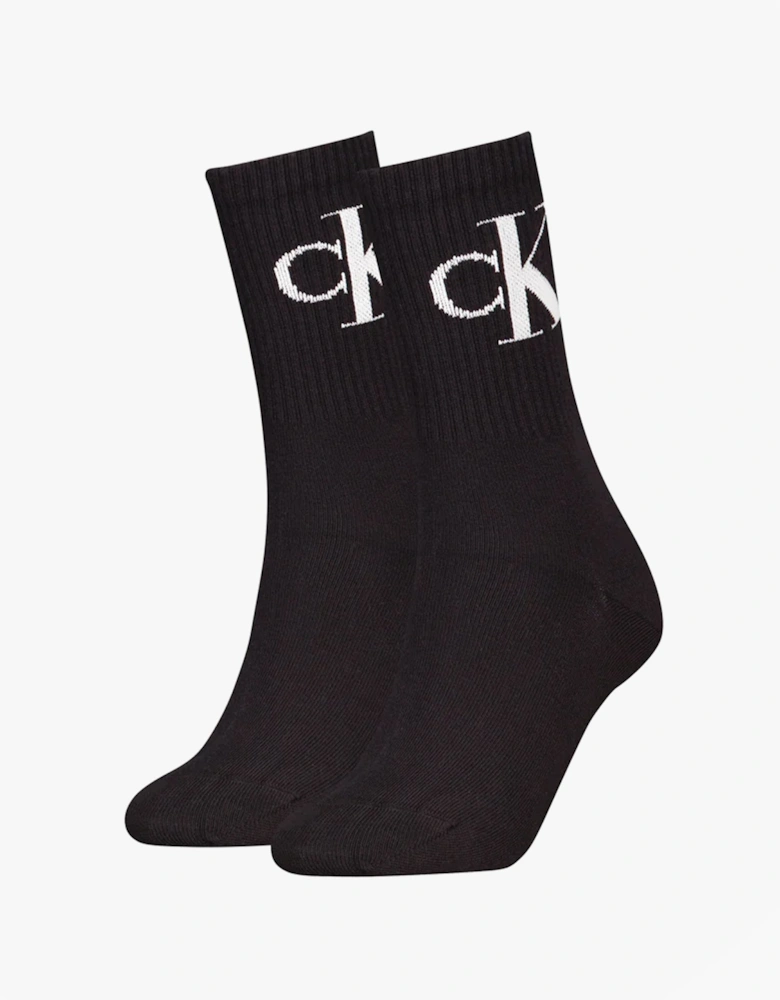 2 Pack Logo Trainer Womens Crew Socks Black