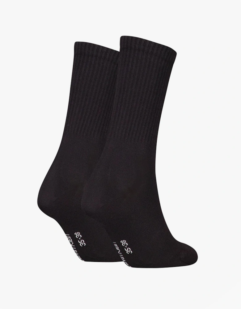 2 Pack Logo Trainer Womens Crew Socks Black