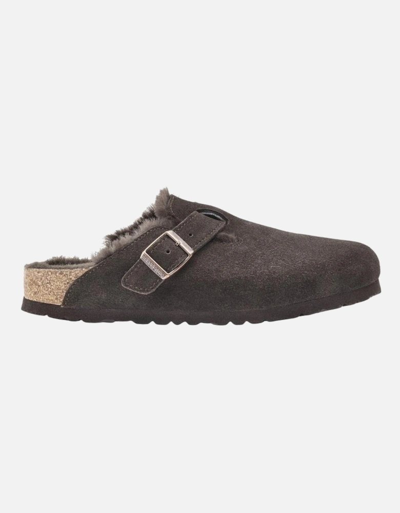 Shearling Suede Leather/Fur Clog - Mocha