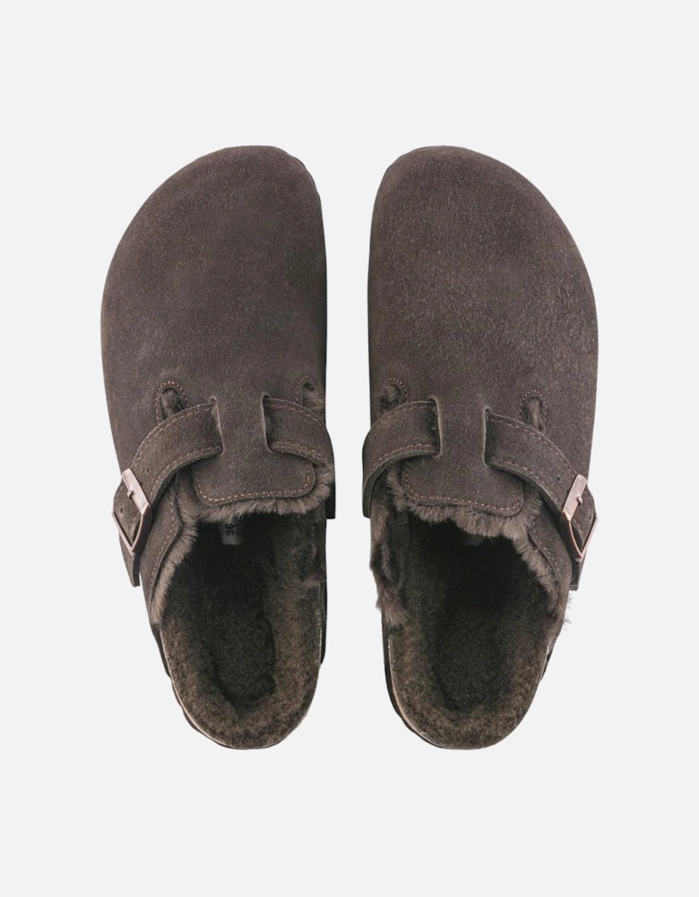 Shearling Suede Leather/Fur Clog - Mocha