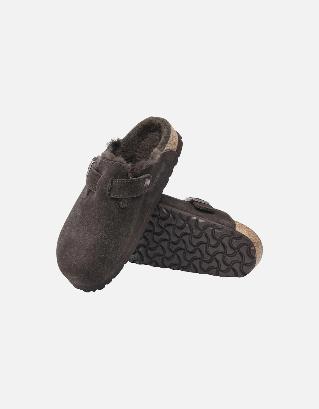 Shearling Suede Leather/Fur Clog - Mocha