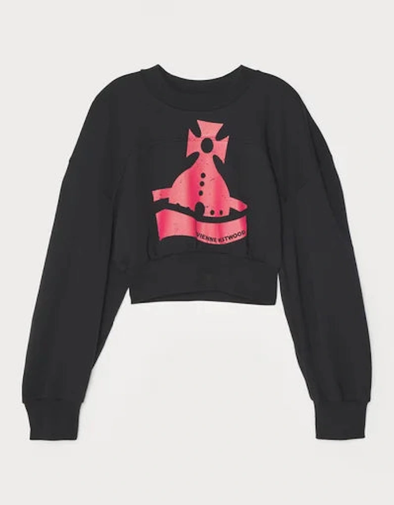 Women's Black Sunken Orb Crop Sander Sweatshirt