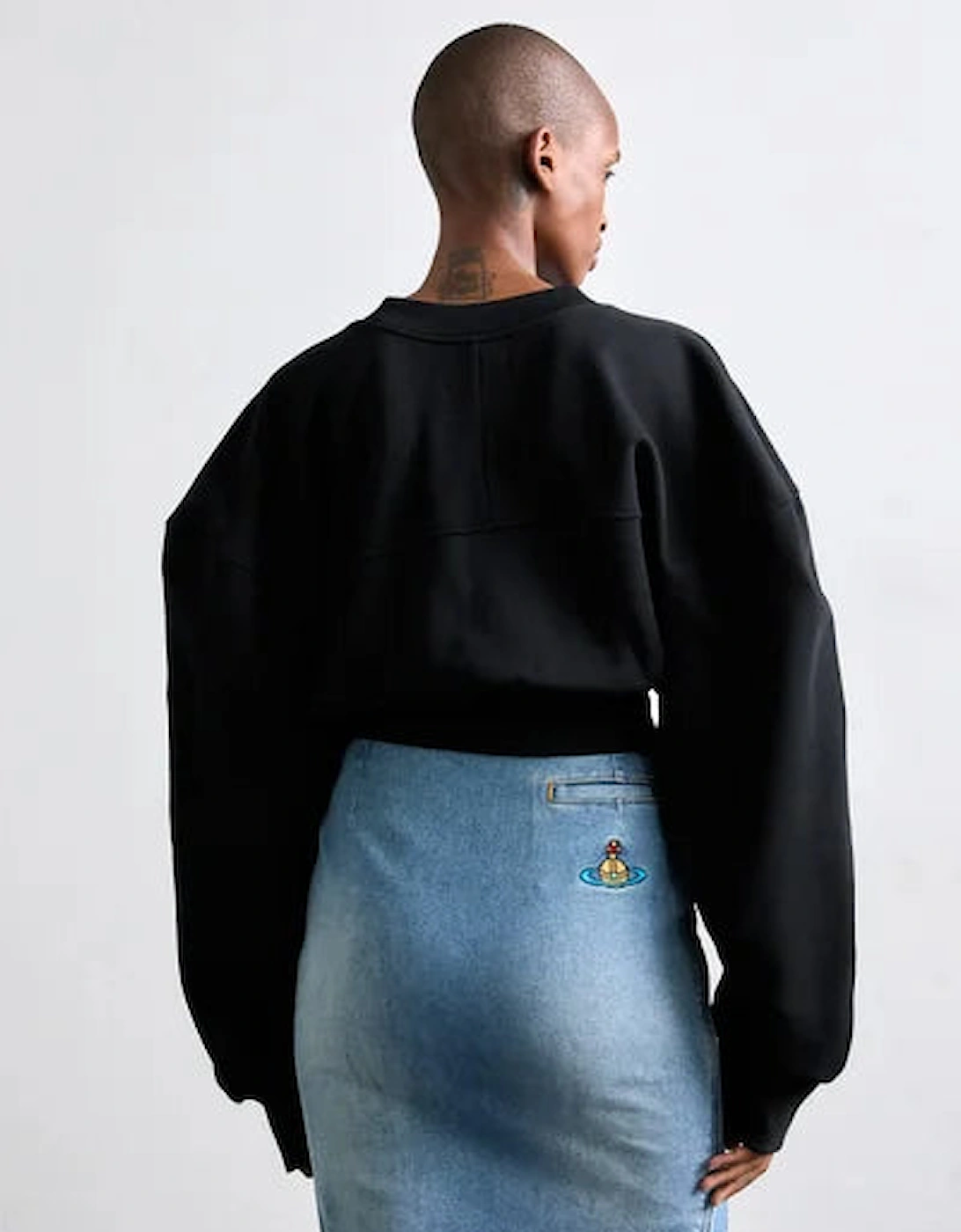 Women's Black Sunken Orb Crop Sander Sweatshirt