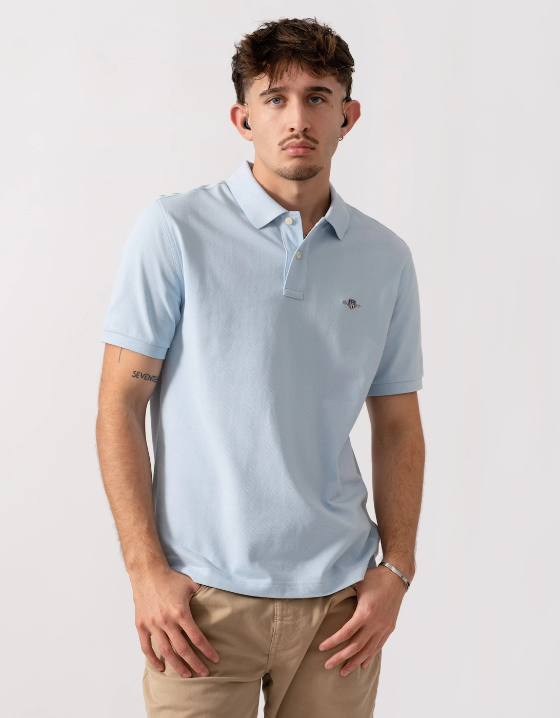 Gant Men's Blue Regular Fit Short Sleeve Shield Logo Pique Polo - 457 Fresh  44 Xxl
