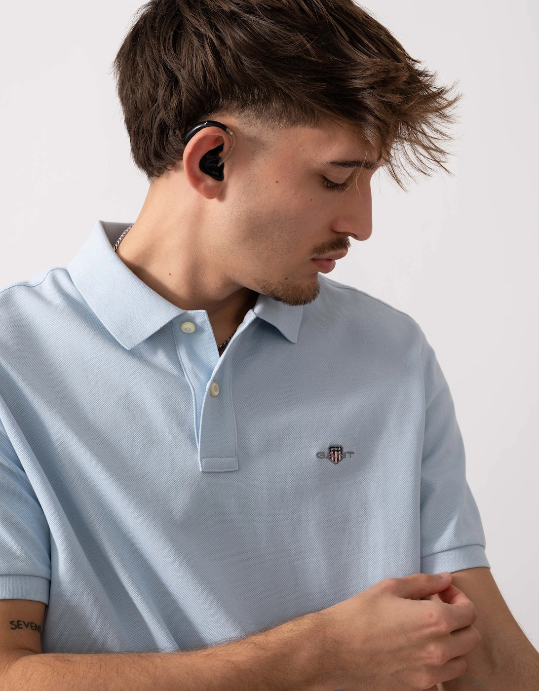 Mens Regular Fit Short Sleeve Shield Logo Pique Polo - 457 Fresh Blue