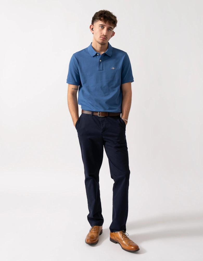 Mens Regular Fit Short Sleeve Shield Logo Pique Polo - 442 Vintage Blue