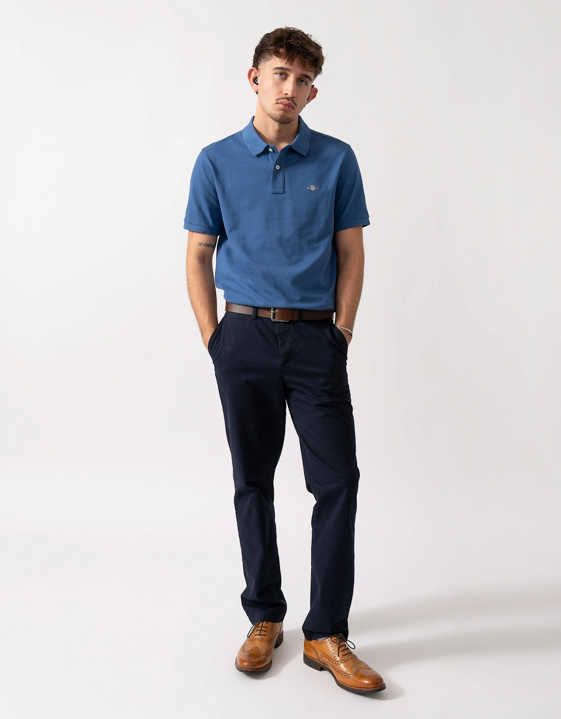 Mens Regular Fit Short Sleeve Shield Logo Pique Polo - 442 Vintage Blue