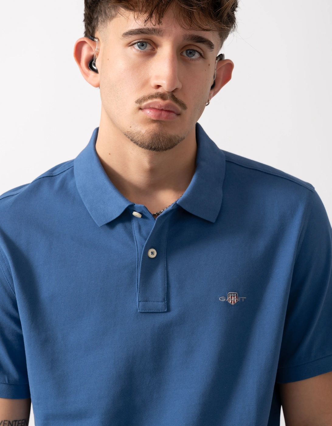 Mens Regular Fit Short Sleeve Shield Logo Pique Polo - 442 Vintage Blue