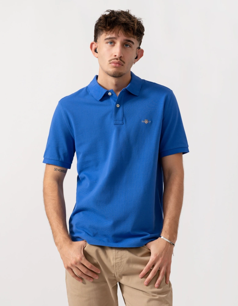 Mens Regular Fit Short Sleeve Shield Logo Pique Polo - 417 Royal Blue