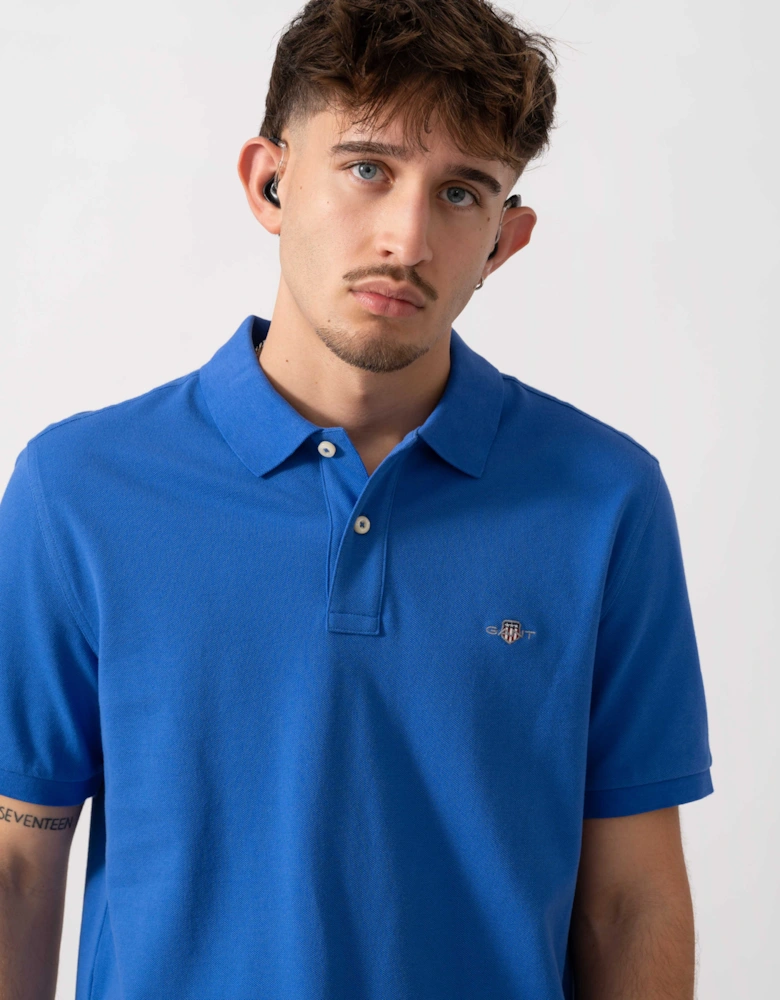 Mens Regular Fit Short Sleeve Shield Logo Pique Polo - 417 Royal Blue
