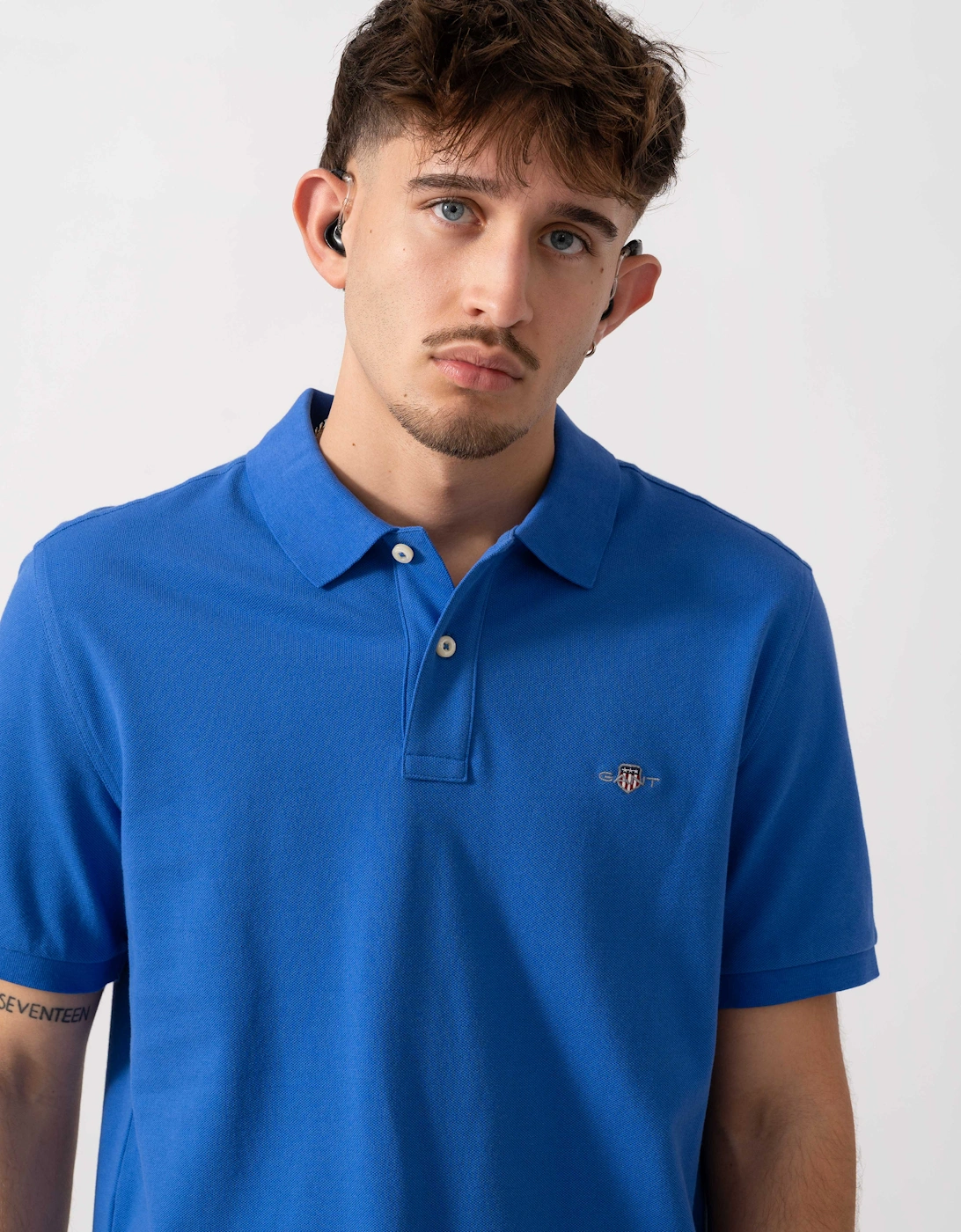 Mens Regular Fit Short Sleeve Shield Logo Pique Polo - 417 Royal Blue