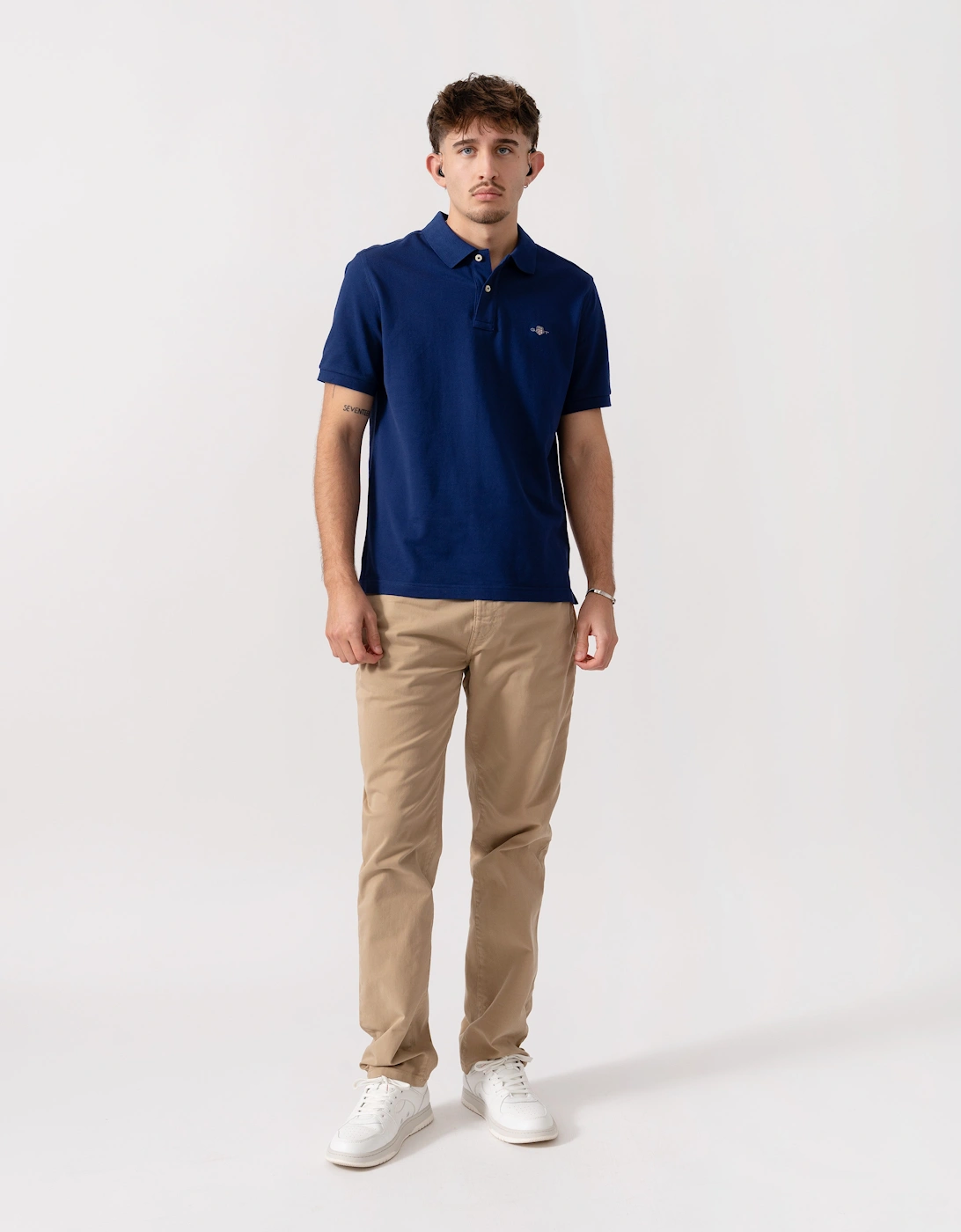 Mens Regular Fit Short Sleeve Shield Logo Pique Polo - 432 Rich Navy