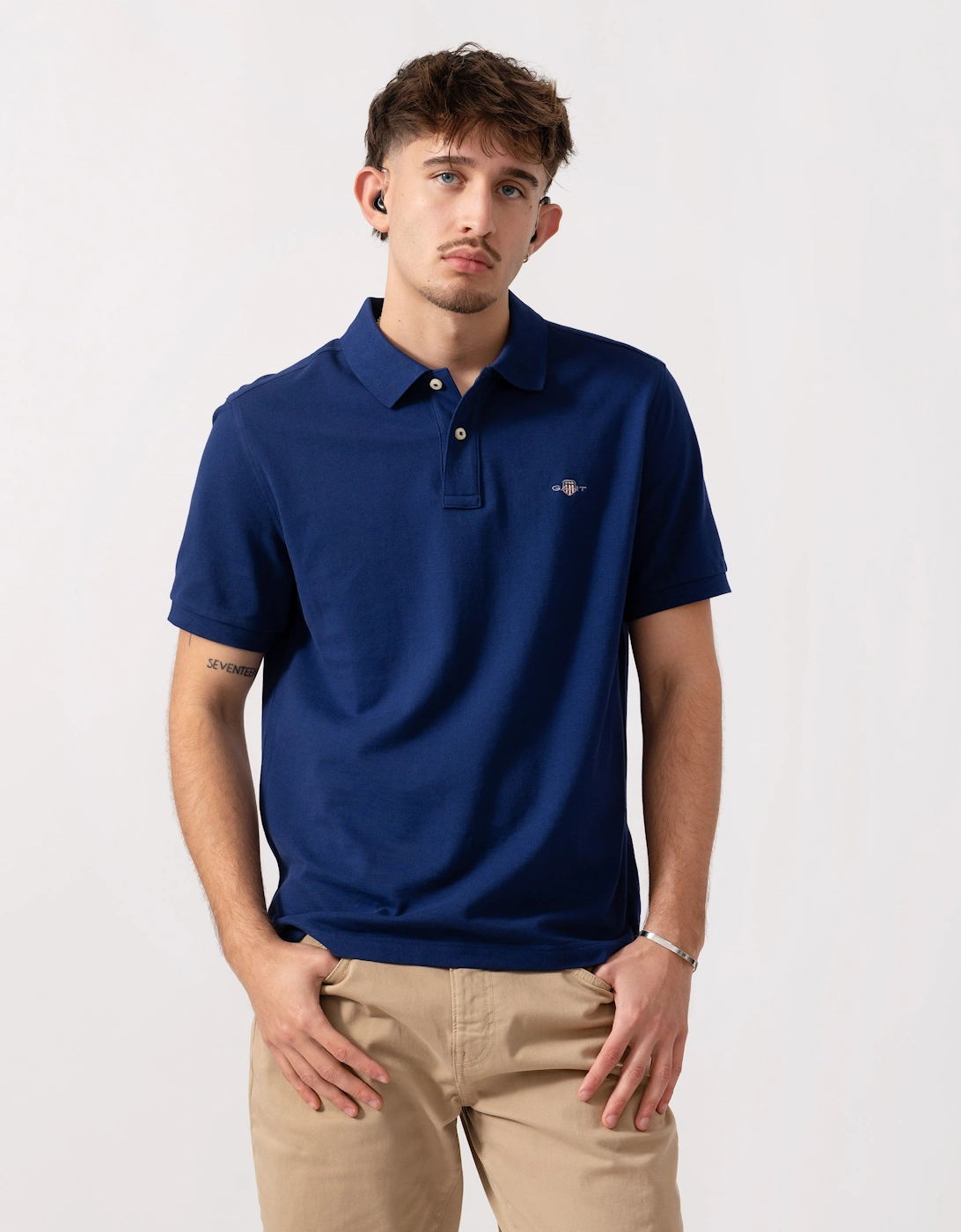 Gant Men's Navy Regular Fit Short Sleeve Shield Logo Pique Polo - 432 Rich  46 Xxxl
