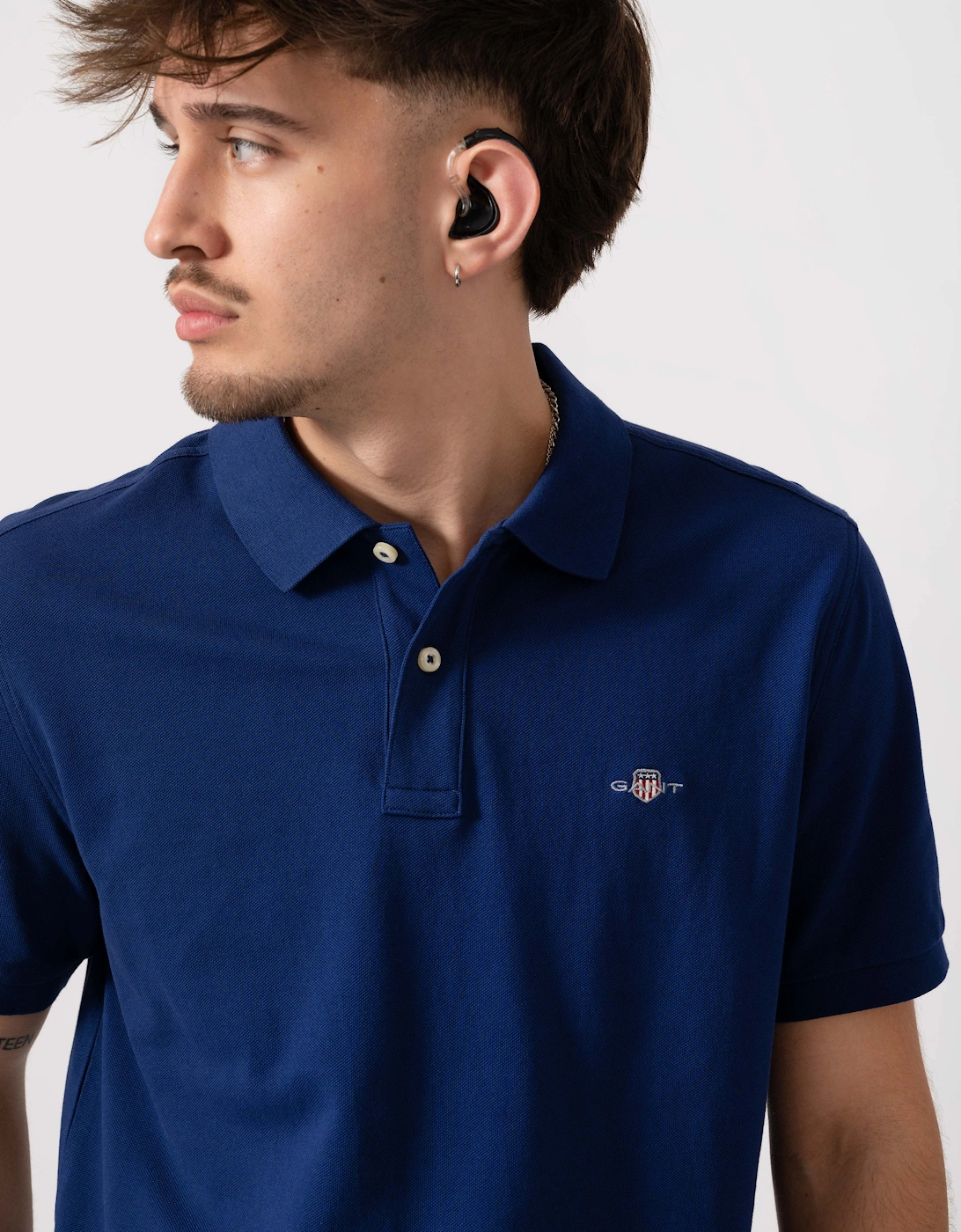 Mens Regular Fit Short Sleeve Shield Logo Pique Polo - 432 Rich Navy