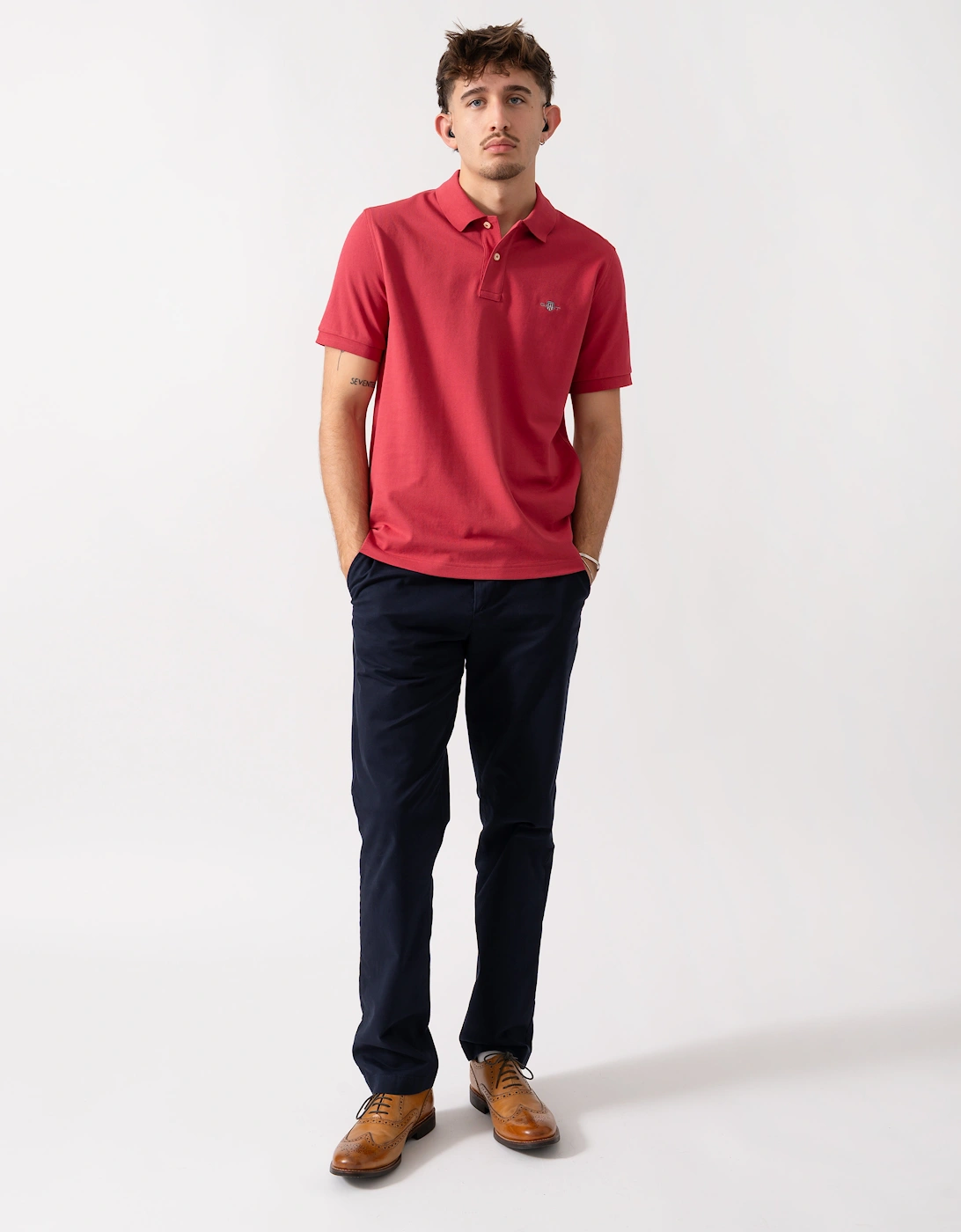 Mens Regular Fit Short Sleeve Shield Logo Pique Polo - 609 Muted Red