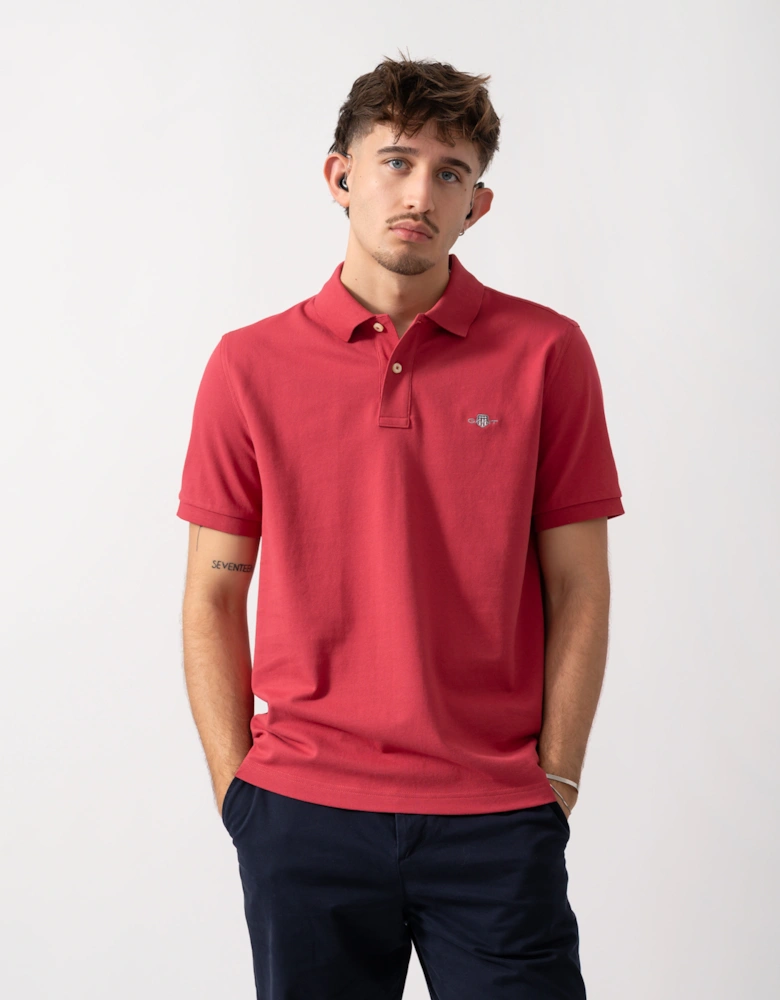 Mens Regular Fit Short Sleeve Shield Logo Pique Polo - 609 Muted Red