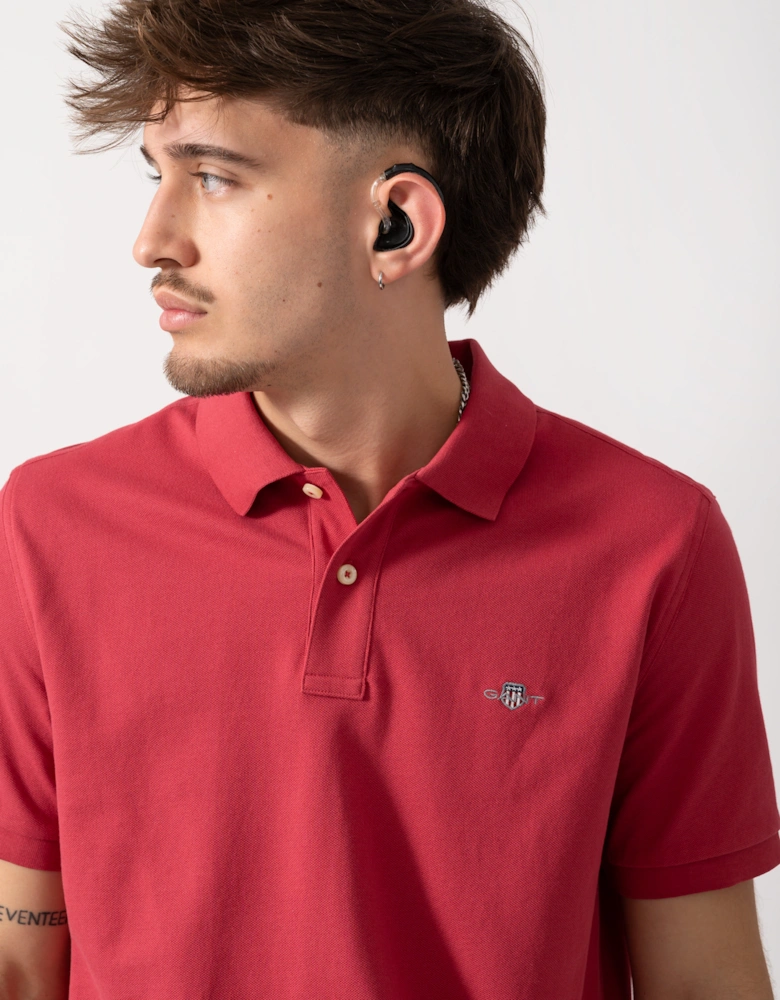 Mens Regular Fit Short Sleeve Shield Logo Pique Polo - 609 Muted Red