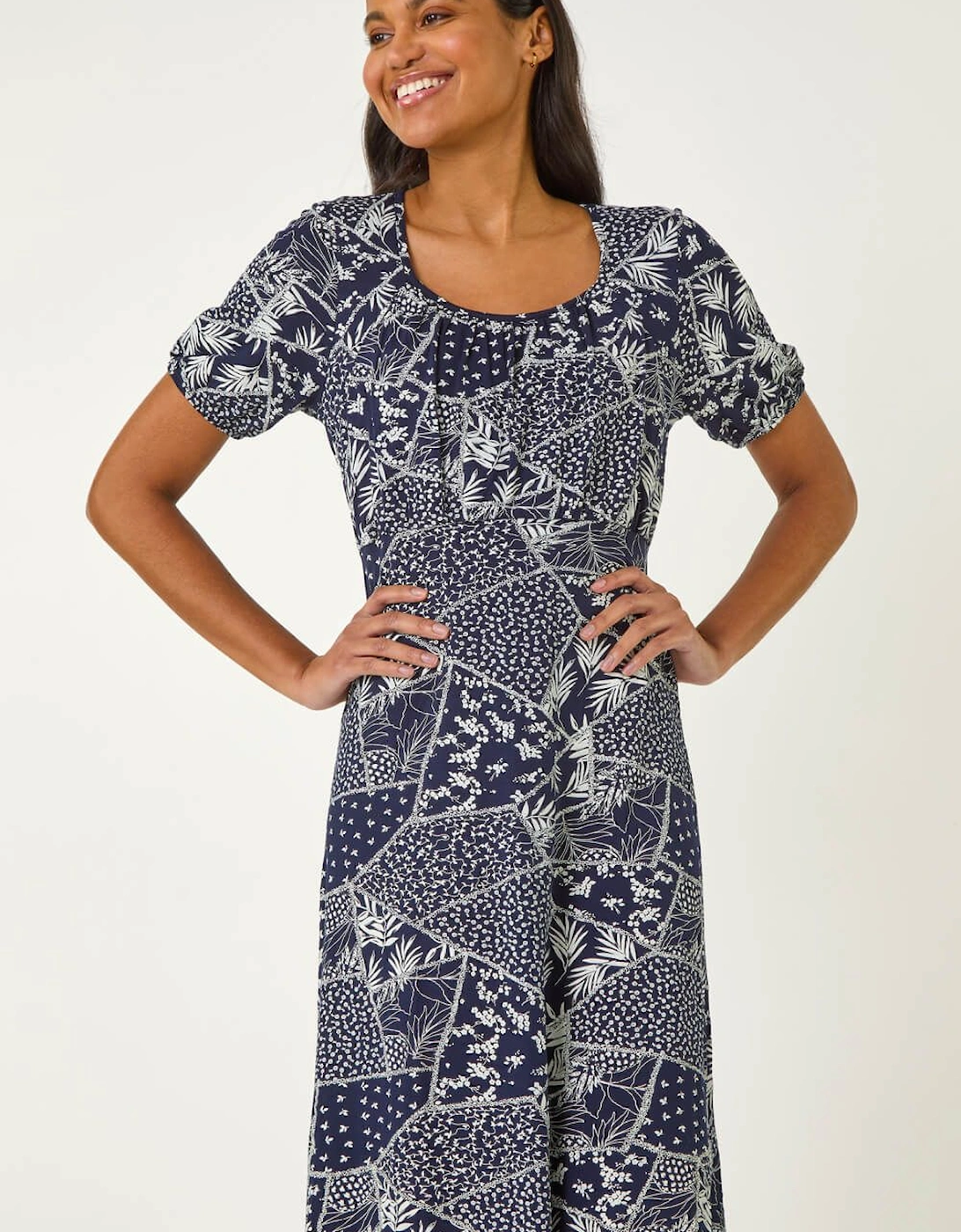 Patch Print Gathered Stretch Dress, 2 of 1