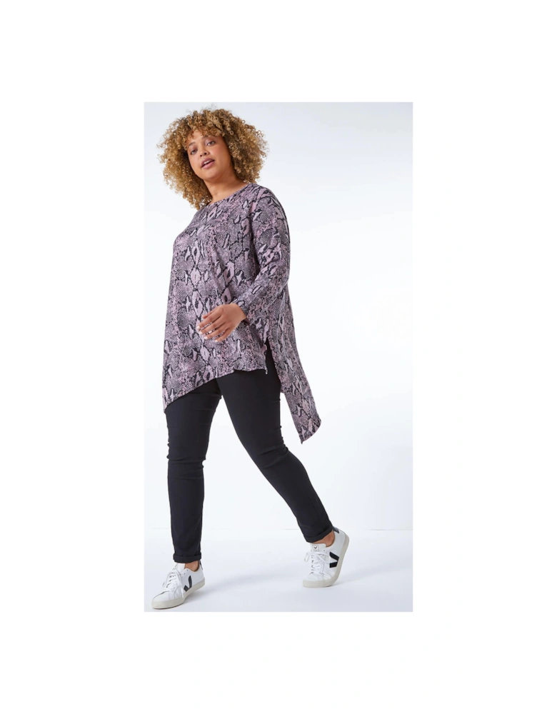 Curve Snake Print Hanky Hem Tunic Top