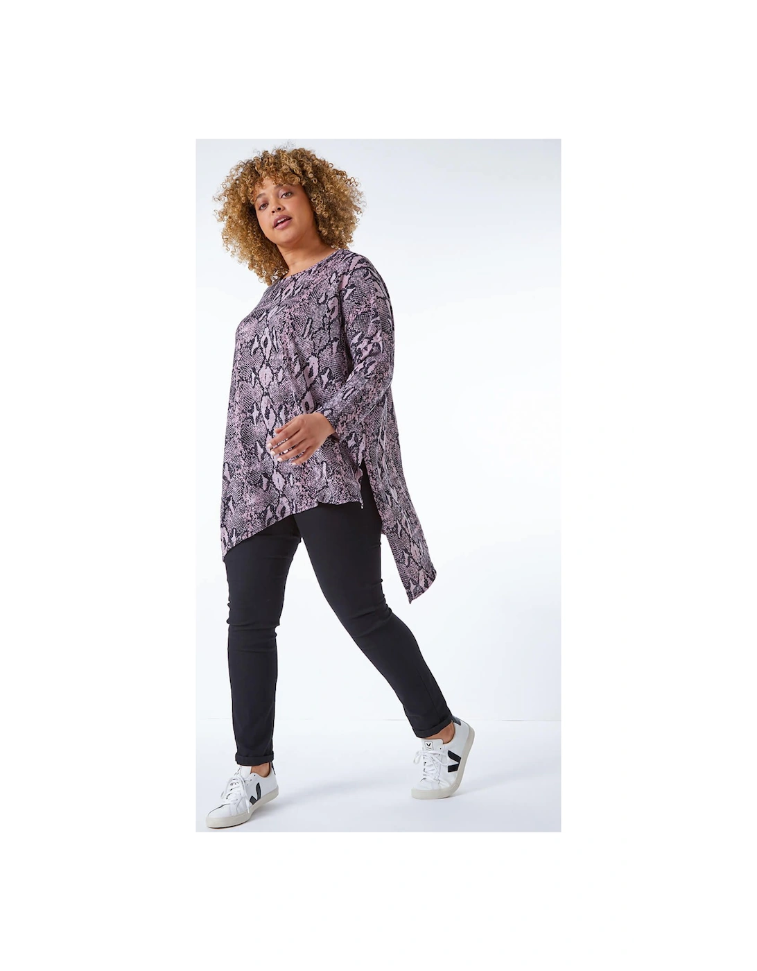 Curve Snake Print Hanky Hem Tunic Top, 2 of 1