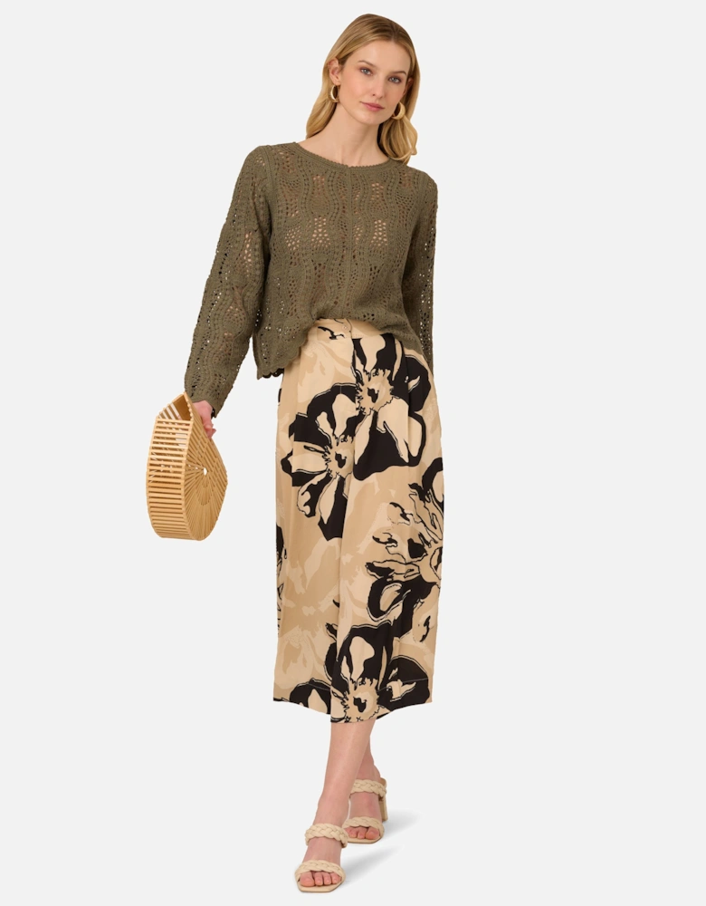 Bateau Neck Long Sleeve Crochet Scalloped Edge Sweater