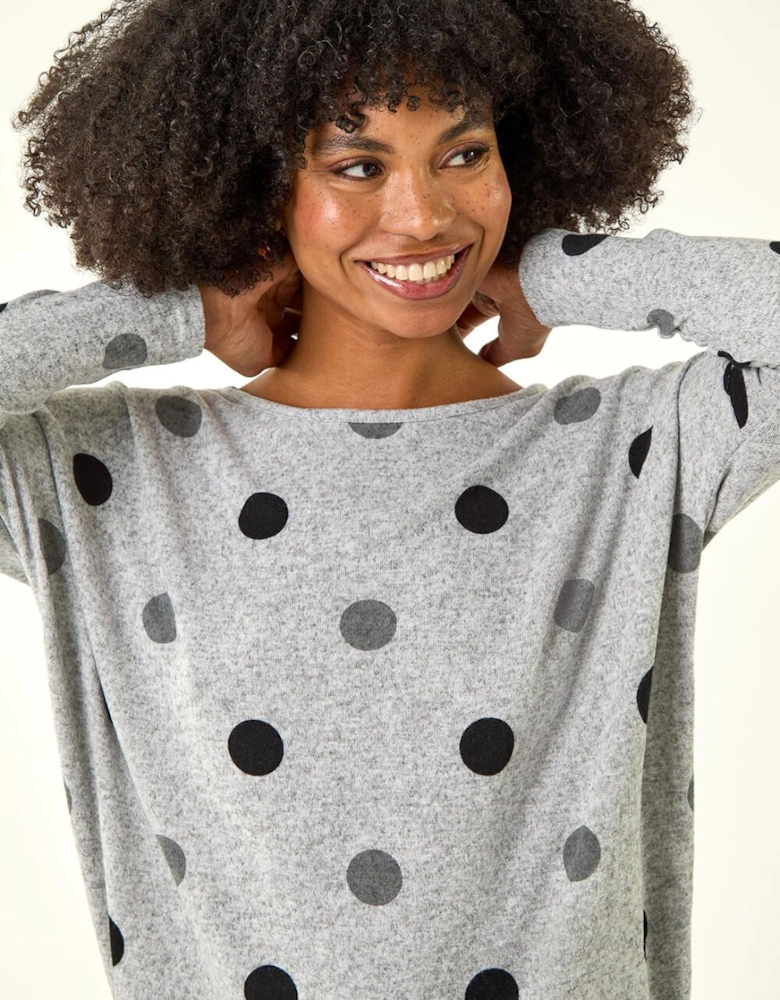 Polka Dot Blouson Long Sleeve Jersey Tunic Top