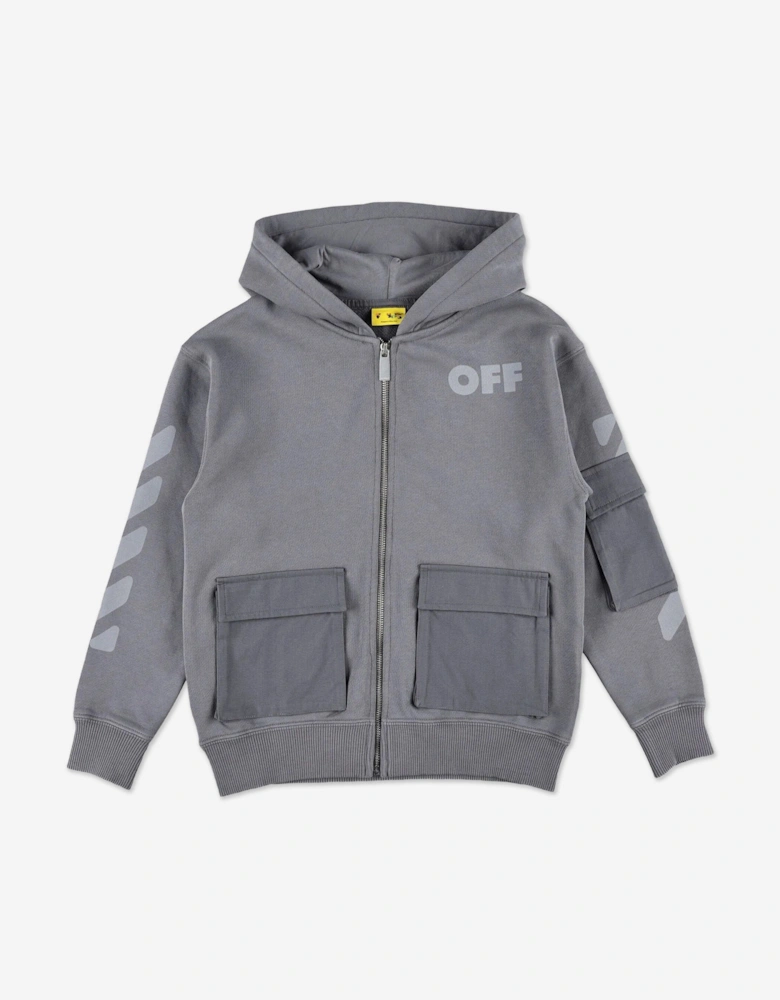 Boys Garment Dyed Cargo Zip Up Top in Grey
