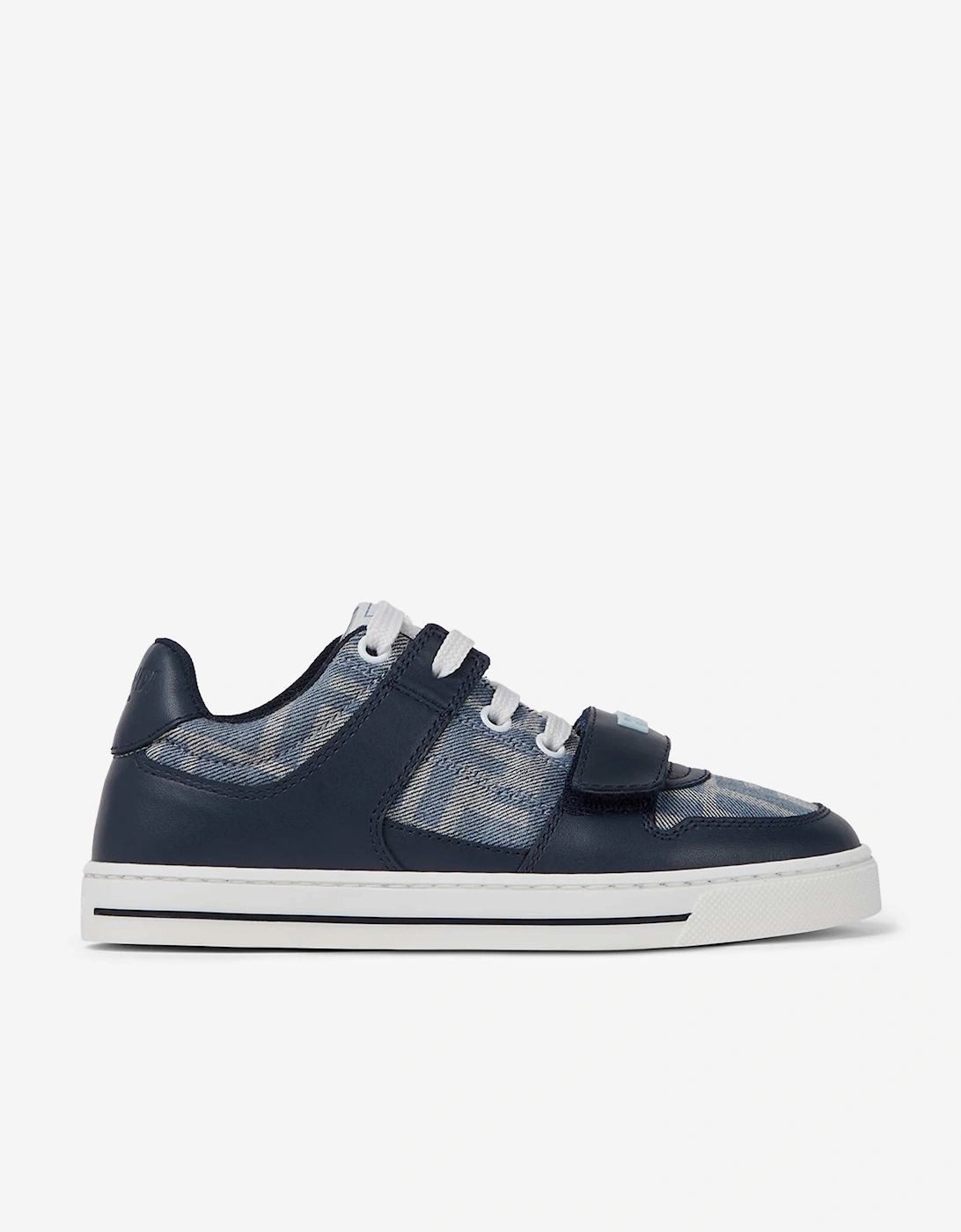 Boys Leather and Denim Jacquard FF Trainers in Navy, 5 of 4