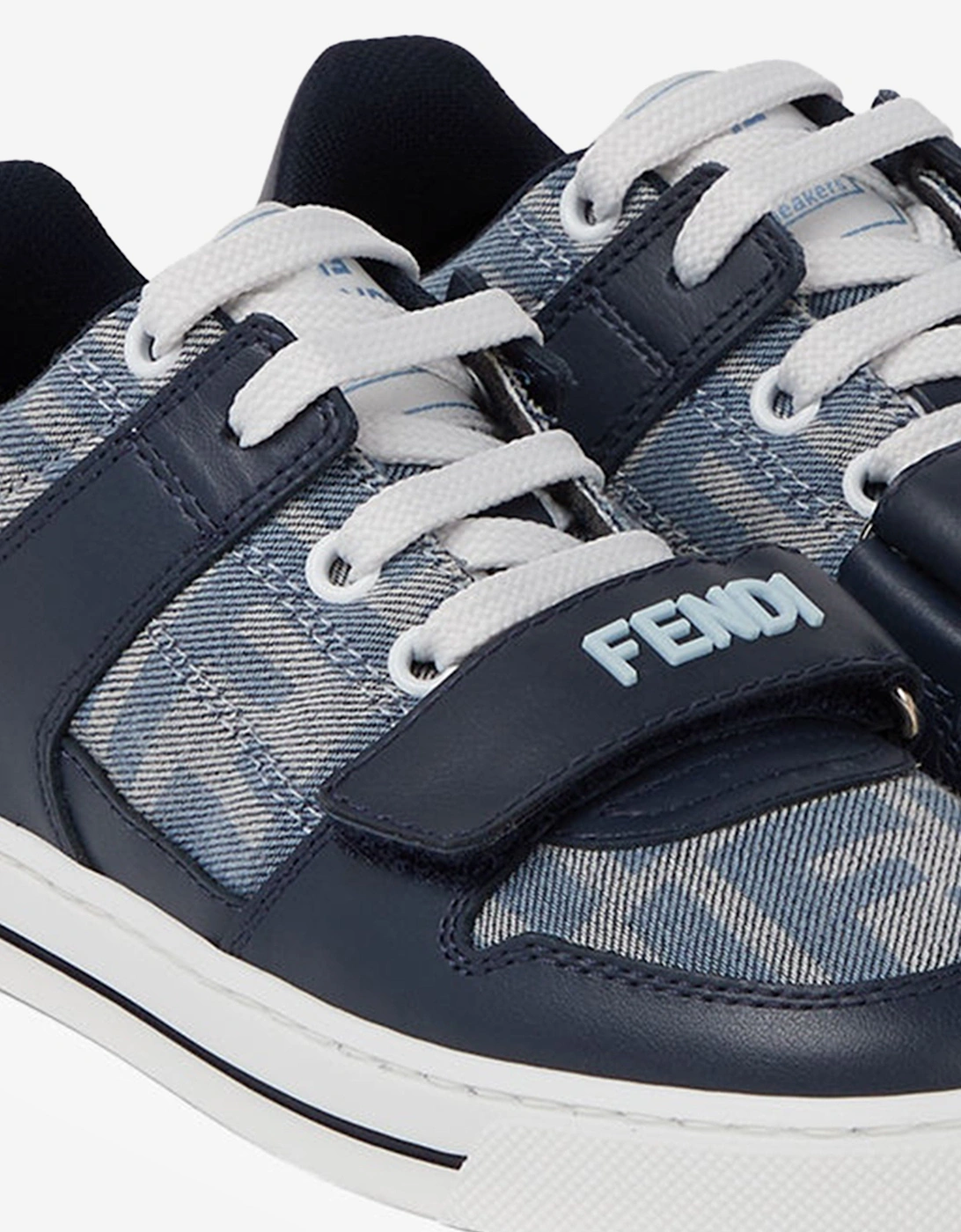 Boys Leather and Denim Jacquard FF Trainers in Navy