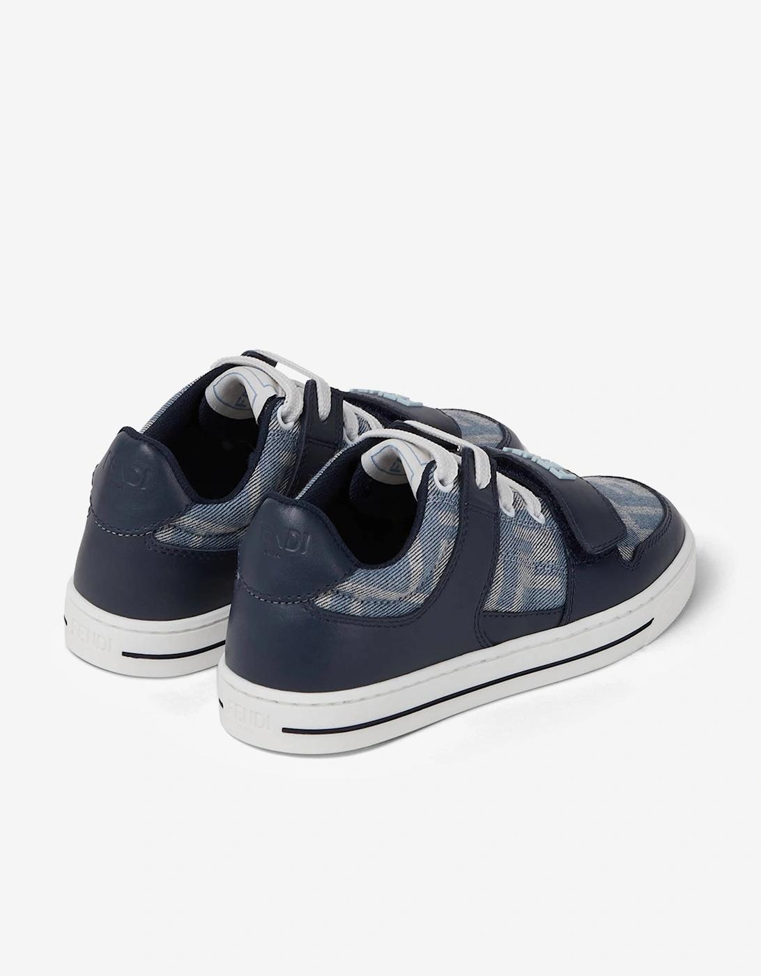 Boys Leather and Denim Jacquard FF Trainers in Navy