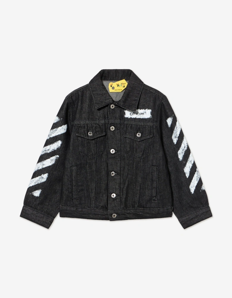Boys Diagonal Sponge Denim Jacket in Black
