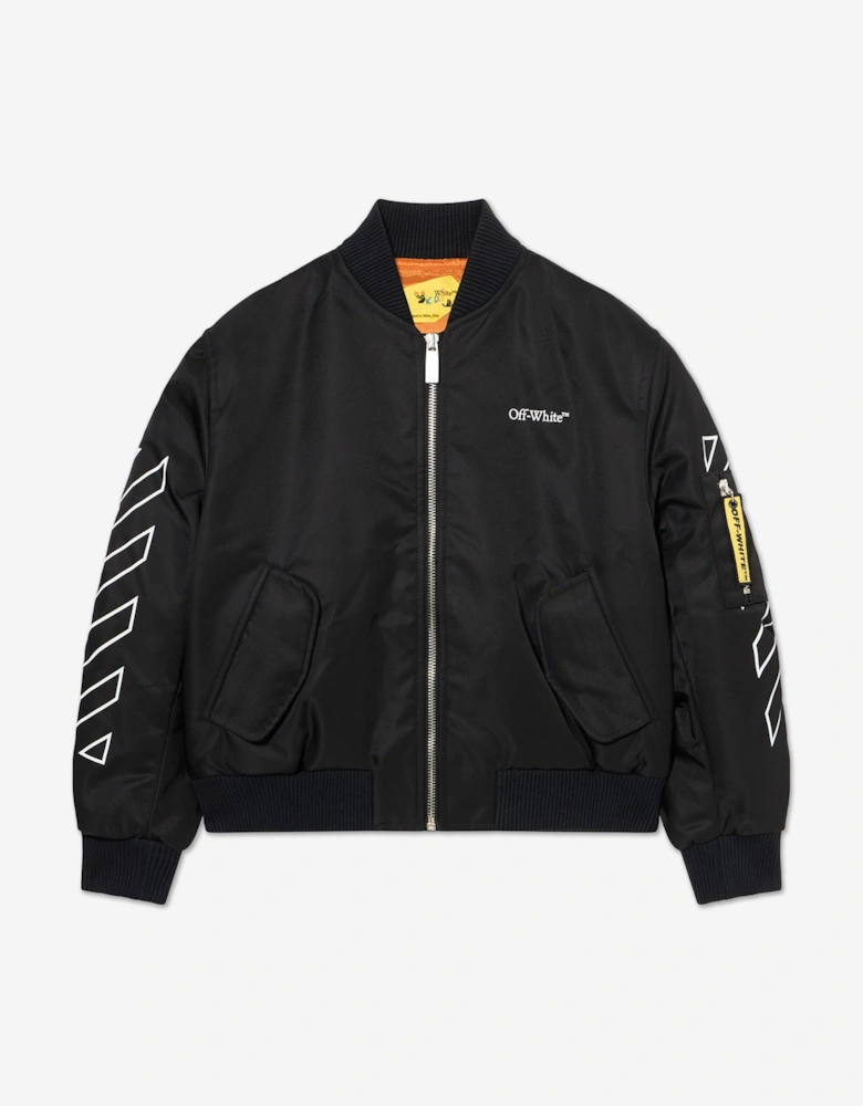 Kids Bookish Diagonal Bomber Jacket in Black