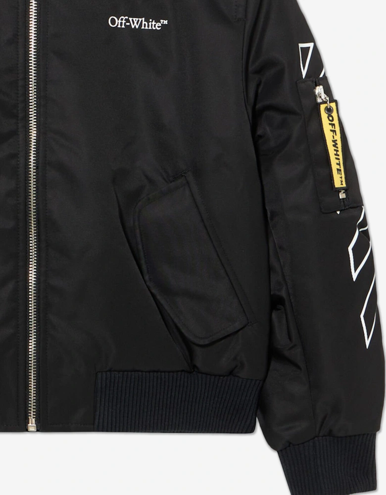 Kids Bookish Diagonal Bomber Jacket in Black