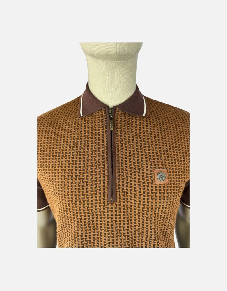 Basket Knit Zip Panel Polo TR/9031 - Chocolate Brown