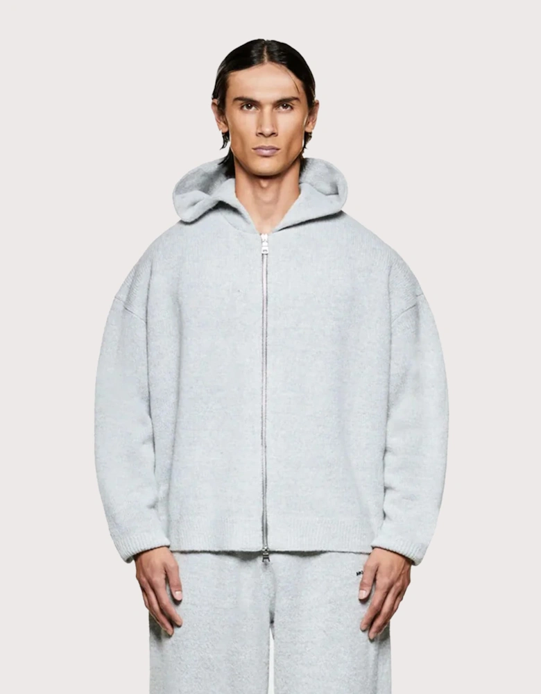 Mohair Blend Knit Zip Through Hoodie