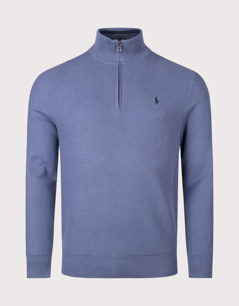 Quarter Zip Contrast Logo Knit Jumper