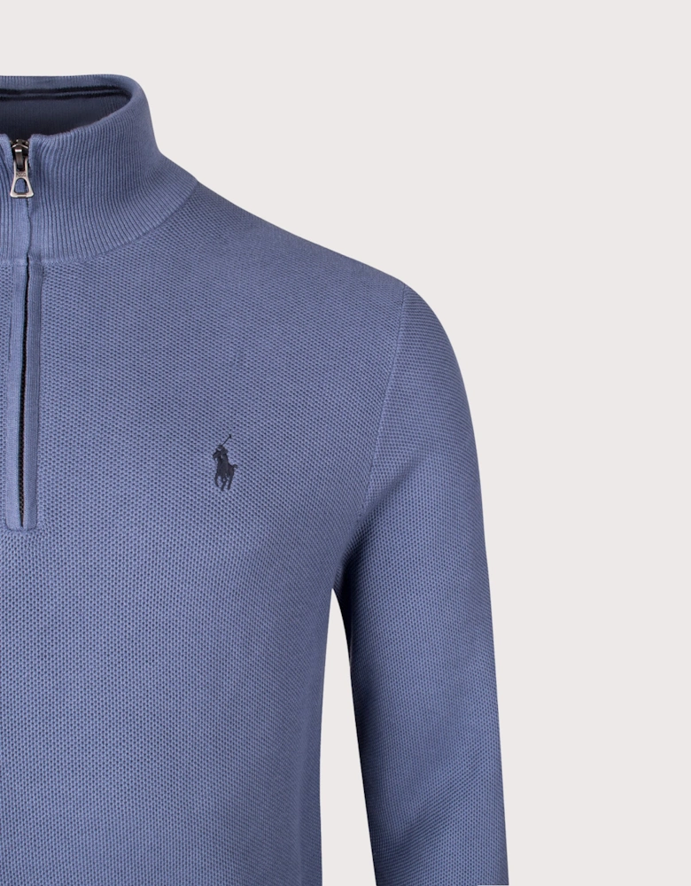 Quarter Zip Contrast Logo Knit Jumper