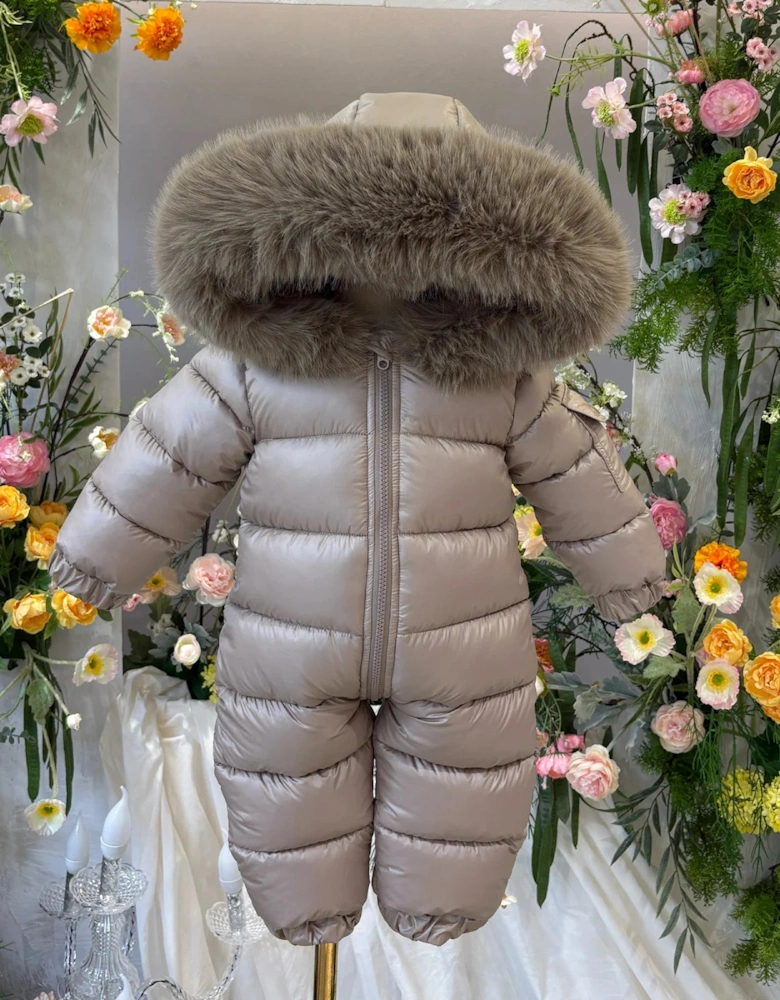 Irish Cream Faux Fur Puffer Snowsuit