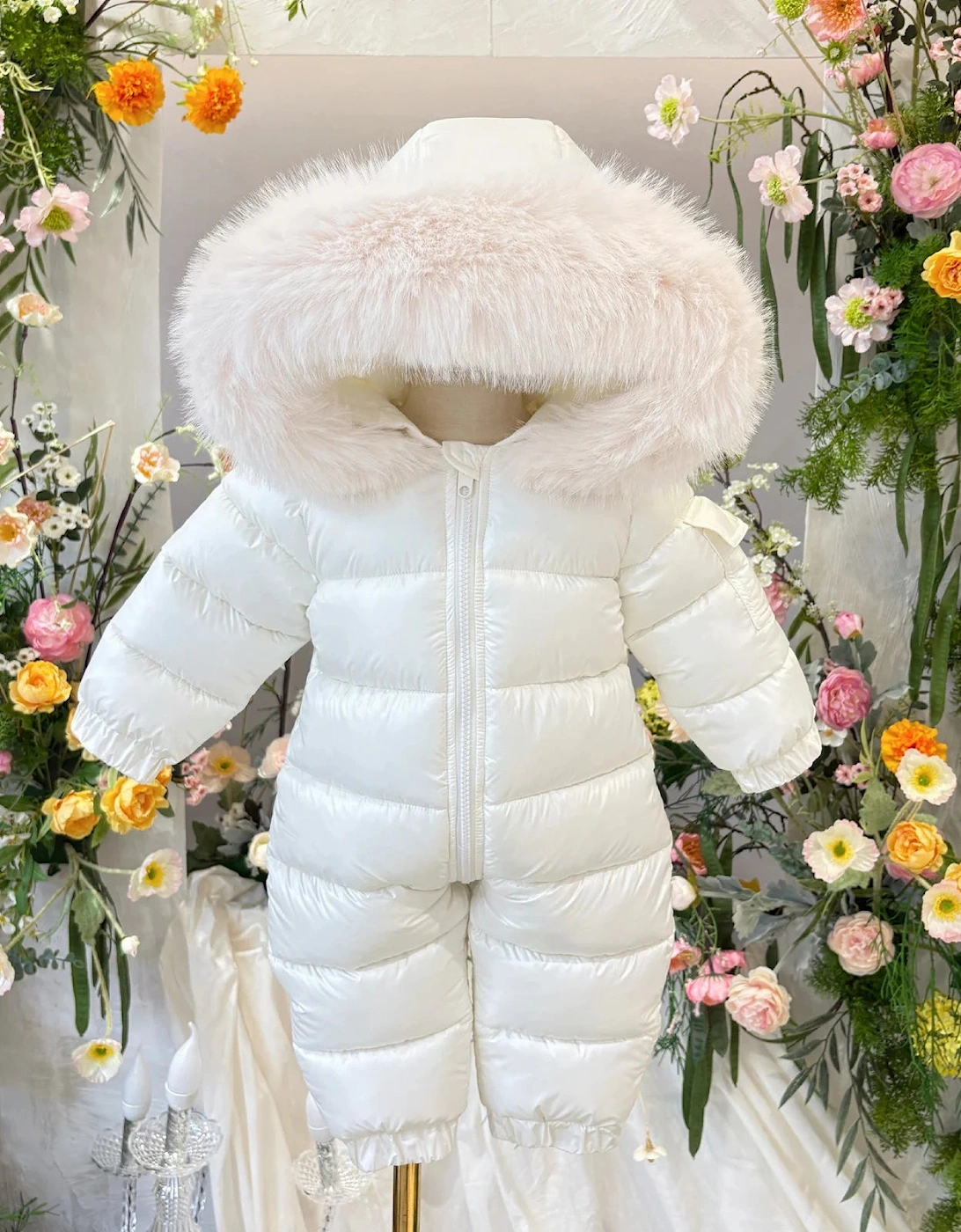 Cream Faux Fur Puffer Snowsuit, 3 of 2