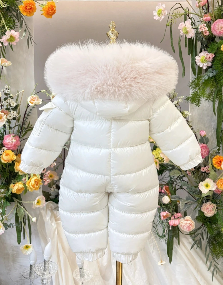 Cream Faux Fur Puffer Snowsuit