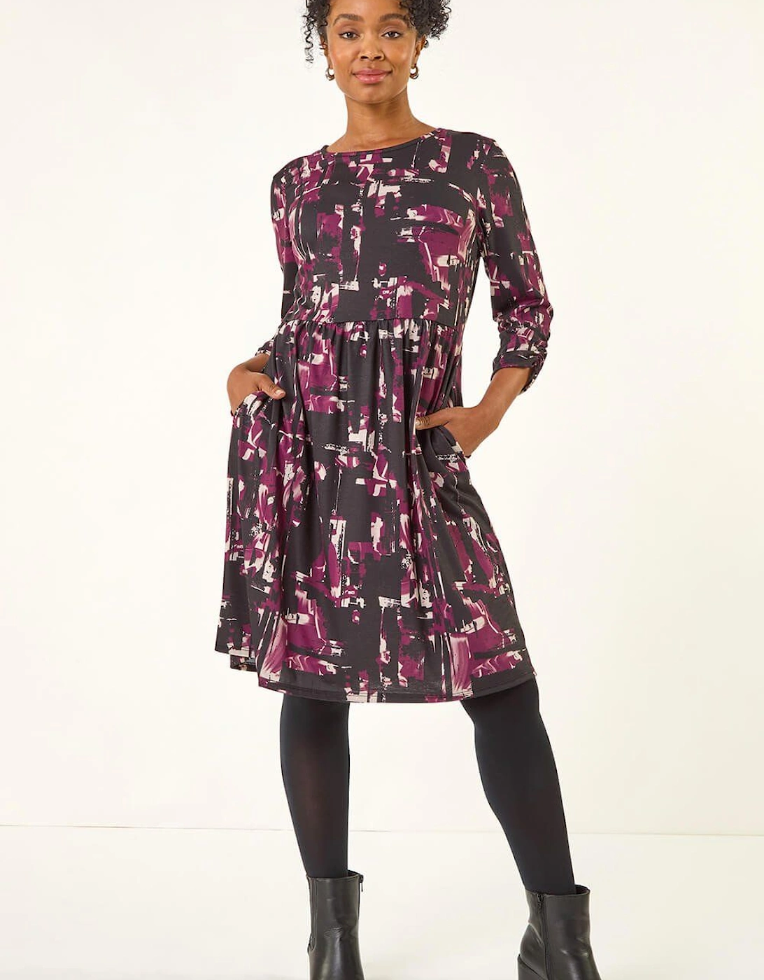 Petite Abstract Gathered Stretch Dress, 2 of 1