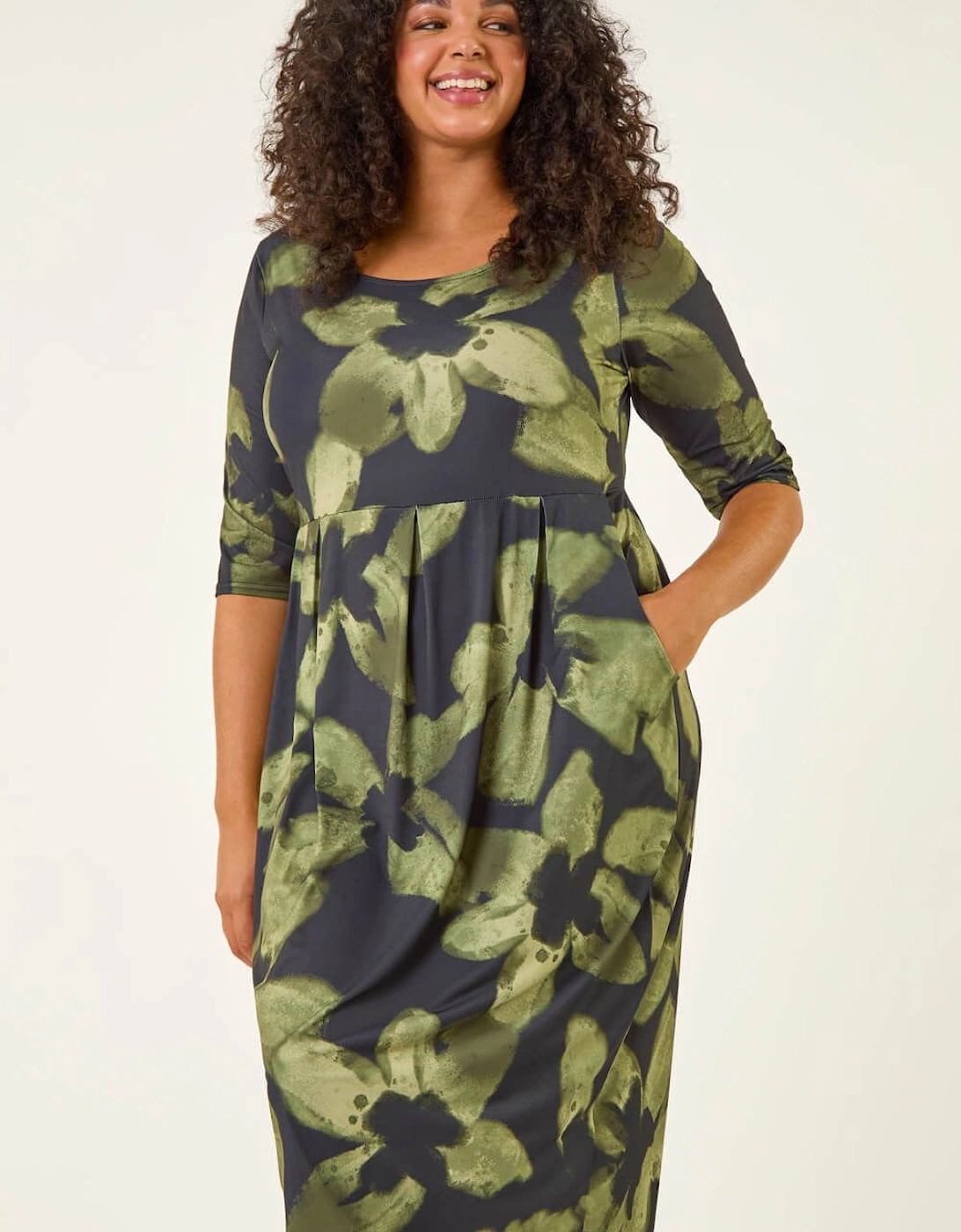 Curve Floral Print Pocket Stretch Dress, 2 of 1