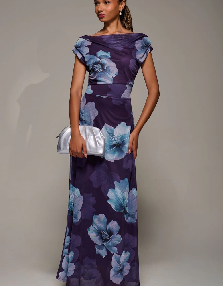 Asymmetric Neck Mesh Maxi Dress