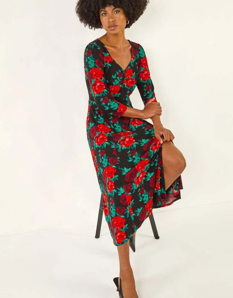 Rose Ruched Midi Dress