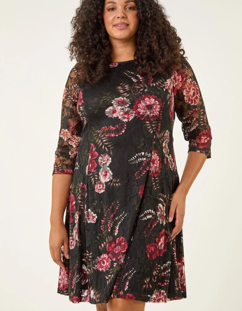 Curve Floral Print Lace Dress