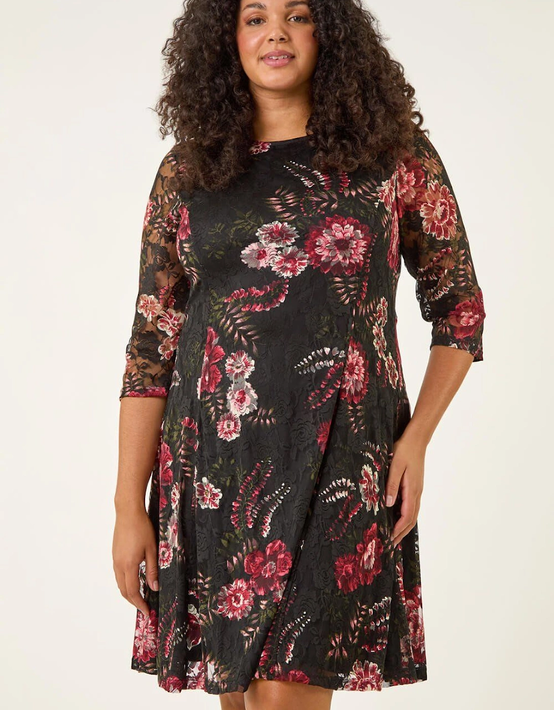 Curve Floral Print Lace Dress, 2 of 1