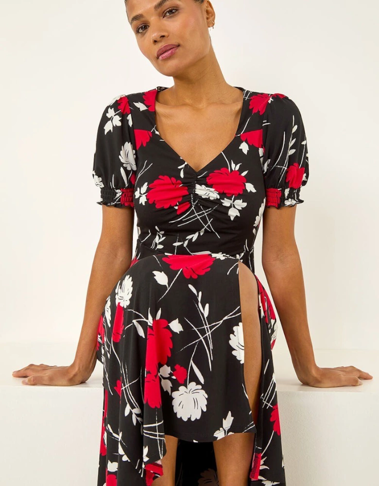 Floral Print Ruched Midi Dress