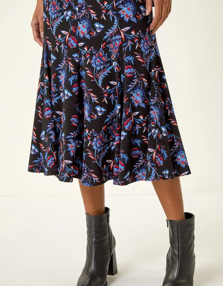 Floral Stretch Midi Skirt