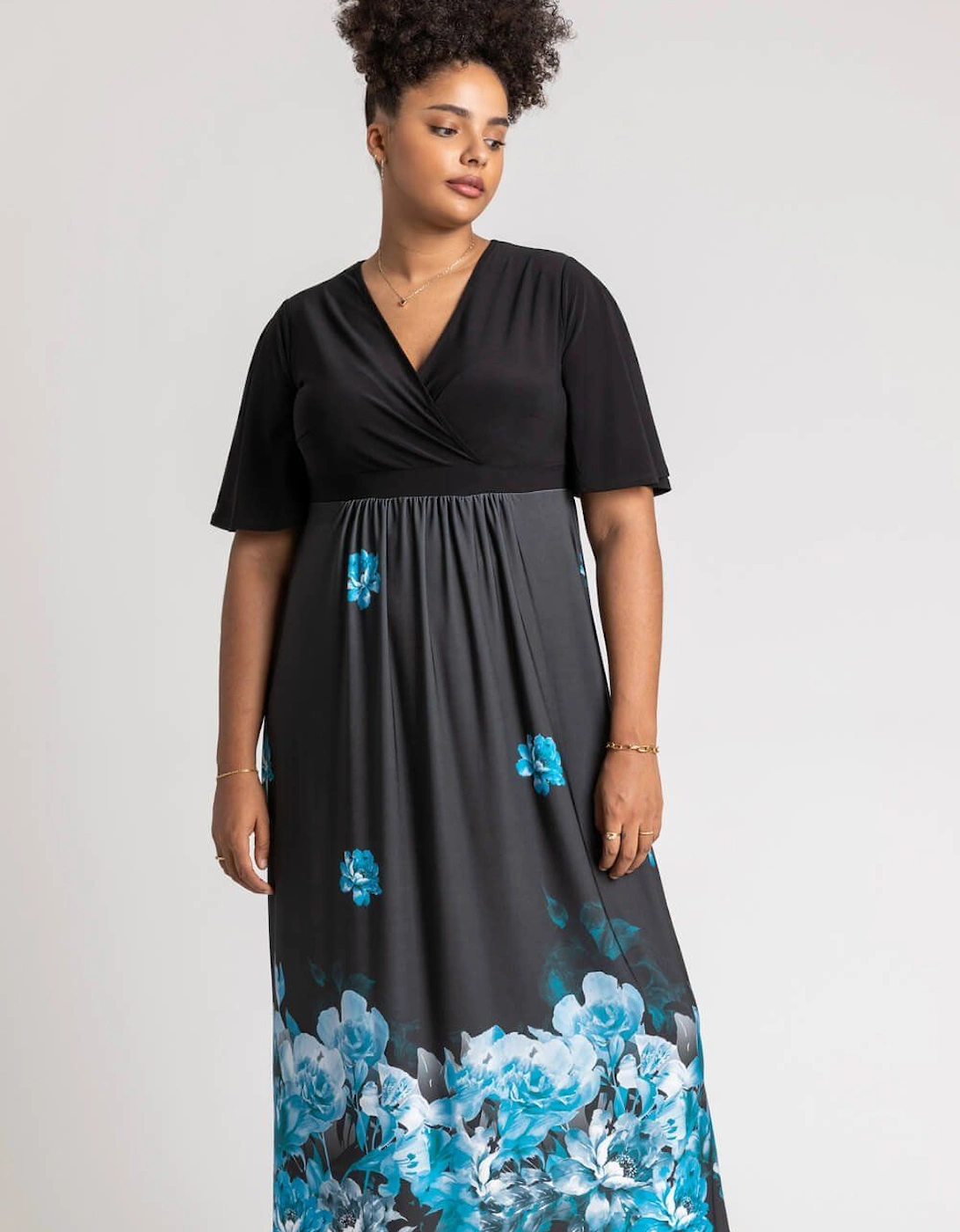 Curve Floral Border Print Wrap Maxi Dress, 2 of 1